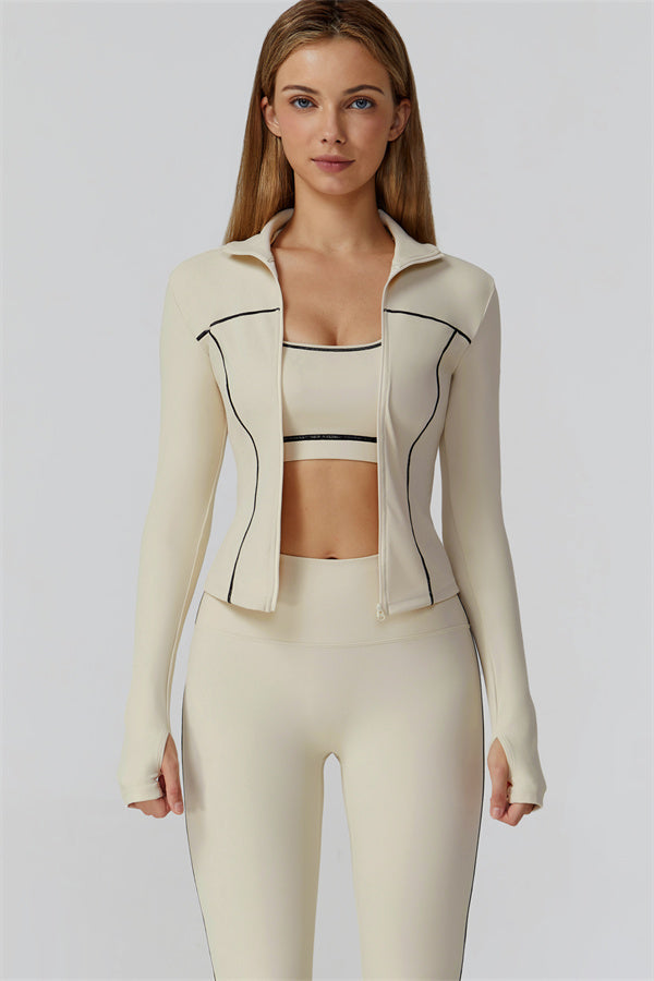 Venus Zip Top Sports Bra Leggings 3-Piece Set - Almond 1