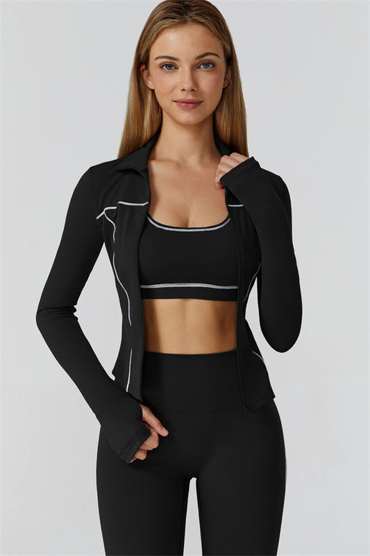 Venus Zip Top Sports Bra Leggings 3-Piece Set - Bistre 2