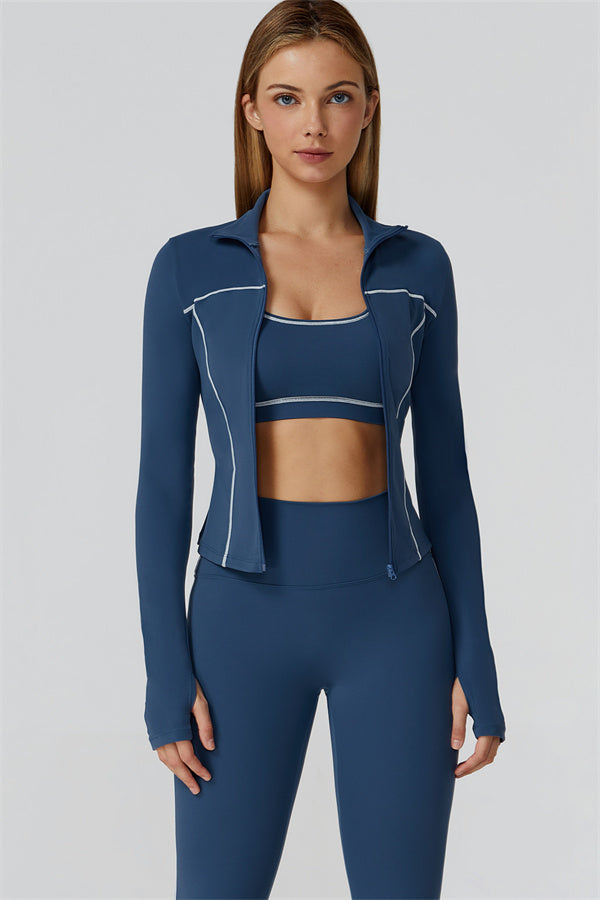 Venus Zip Top Sports Bra Leggings 3-Piece Set - Shuttle Grey 2