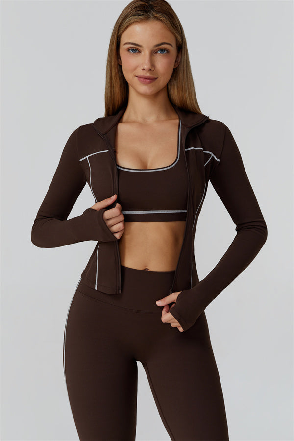 Venus Zip Top Sports Bra Leggings 3-Piece Set - Bistre 1