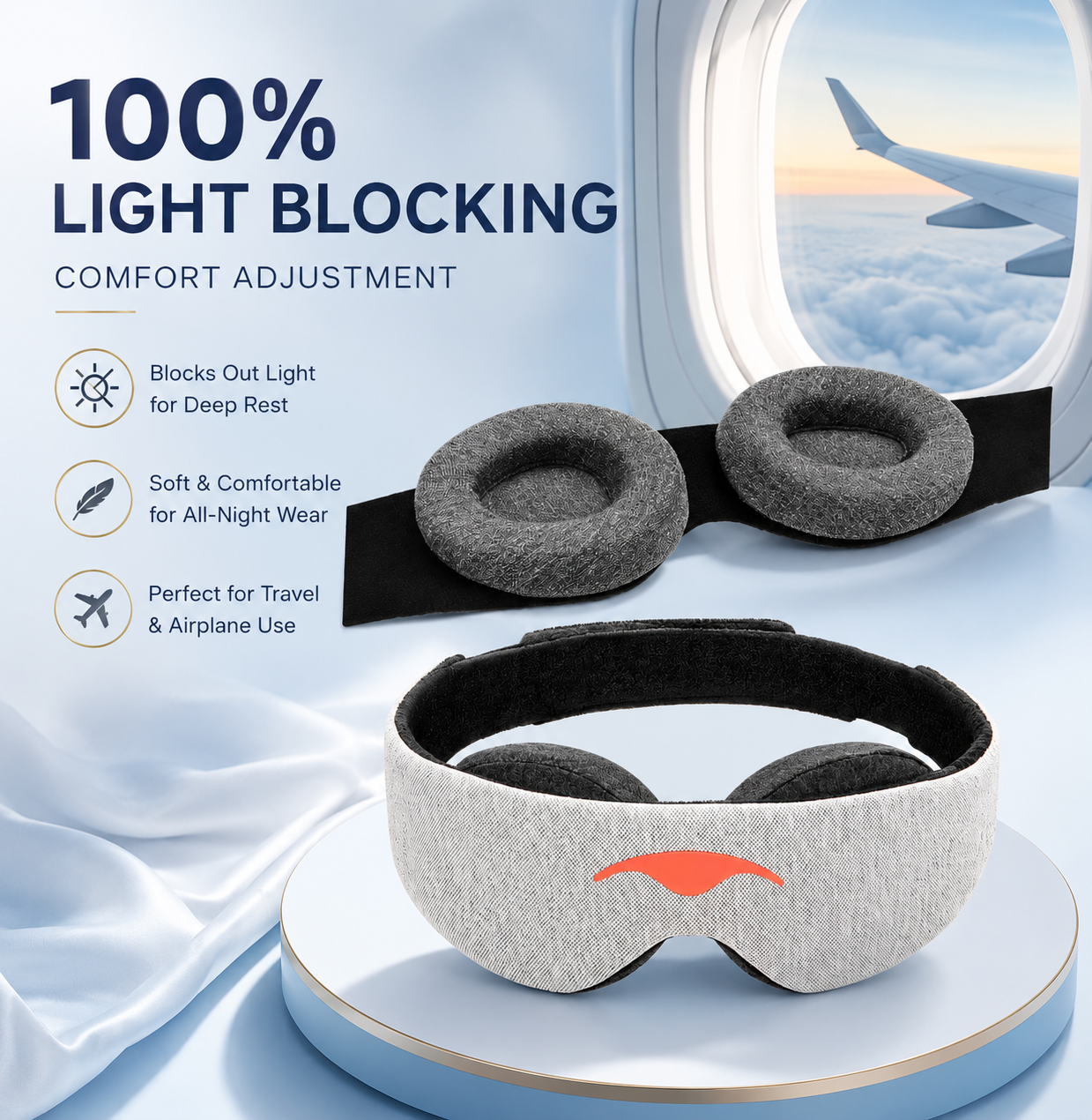 Memory Foam Neck Pillow & Blackout Sleep Mask Travel Set