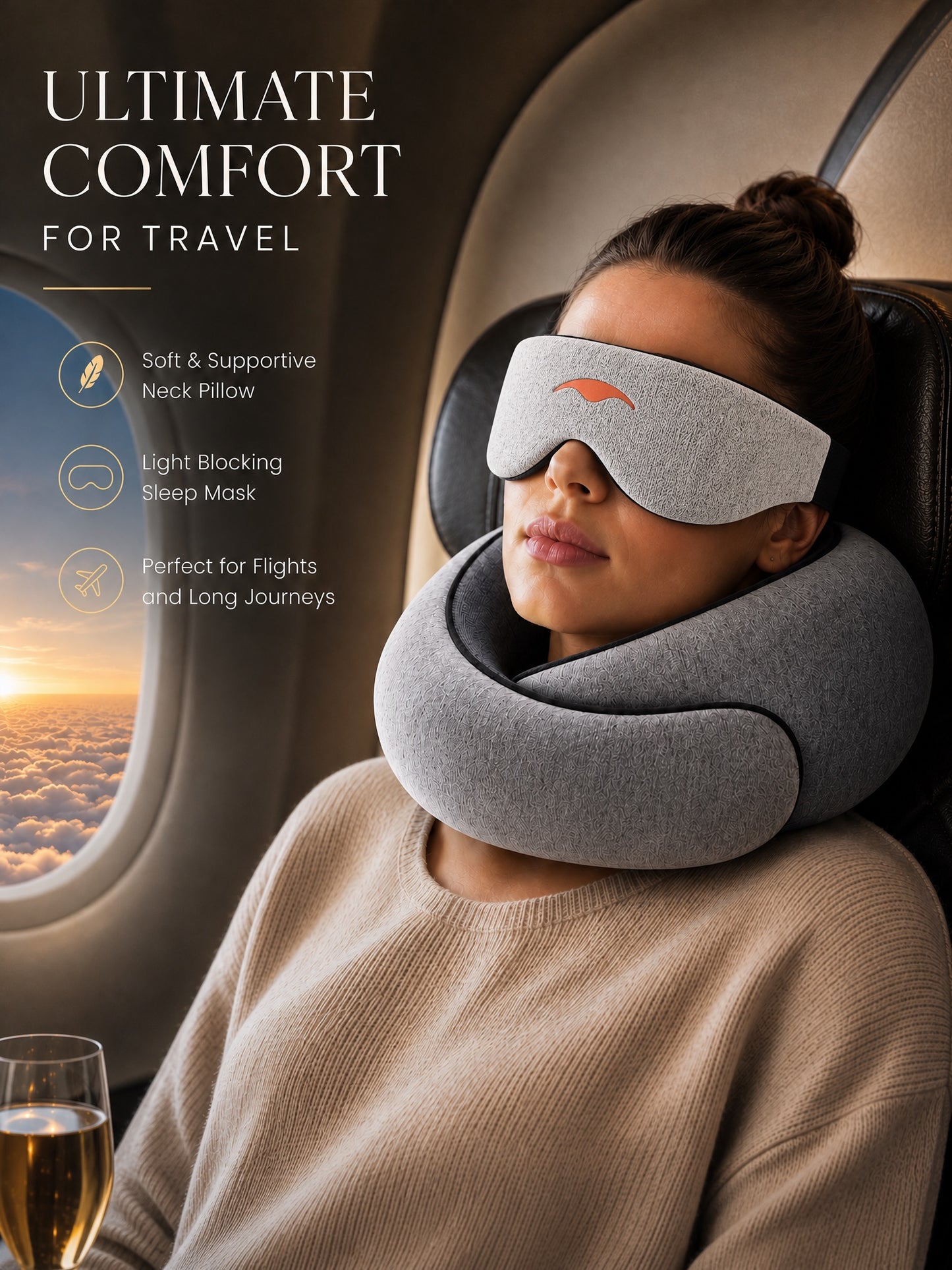 Memory Foam Neck Pillow & Blackout Sleep Mask Travel Set