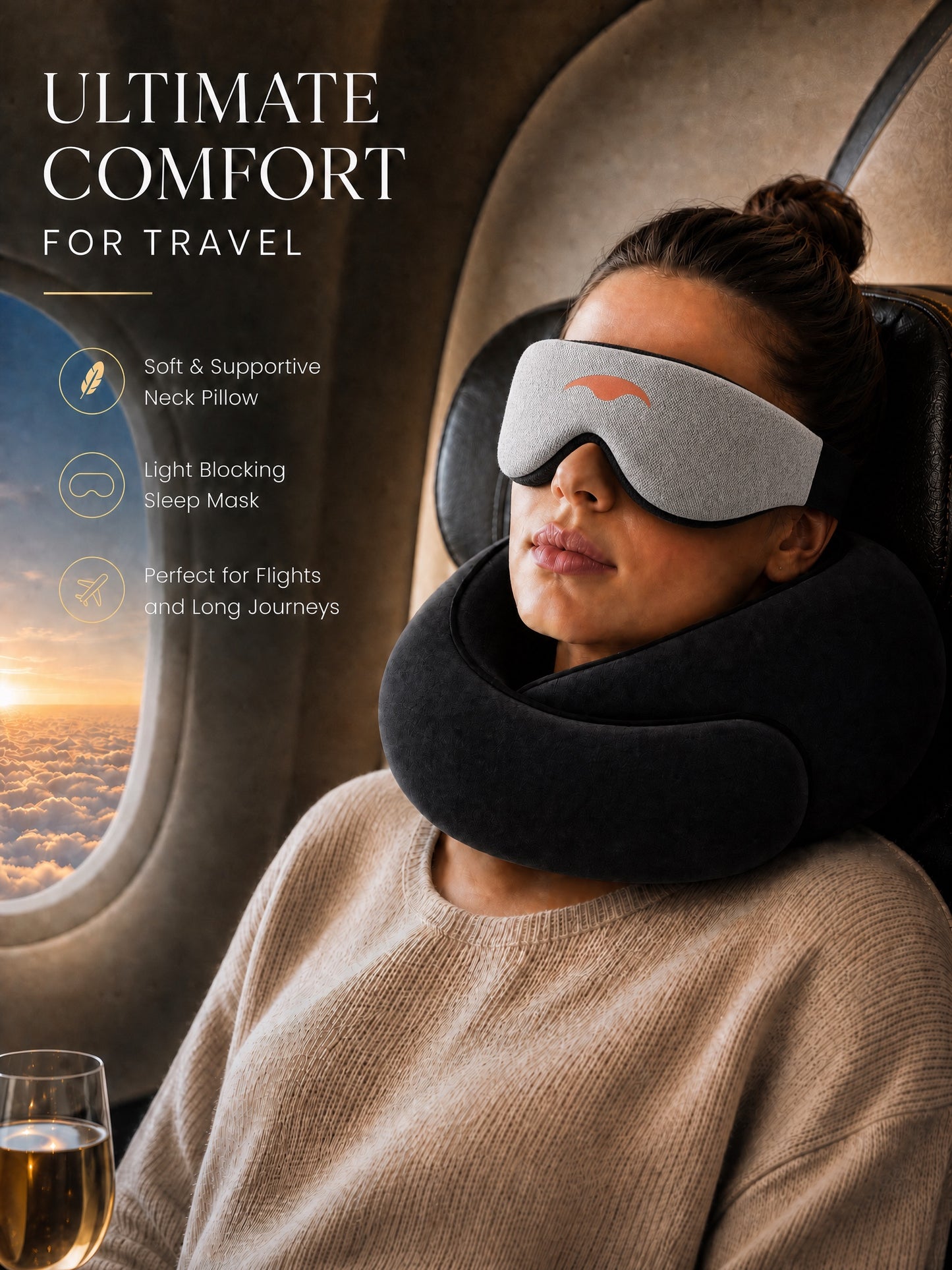 Memory Foam Neck Pillow & Blackout Sleep Mask Travel Set