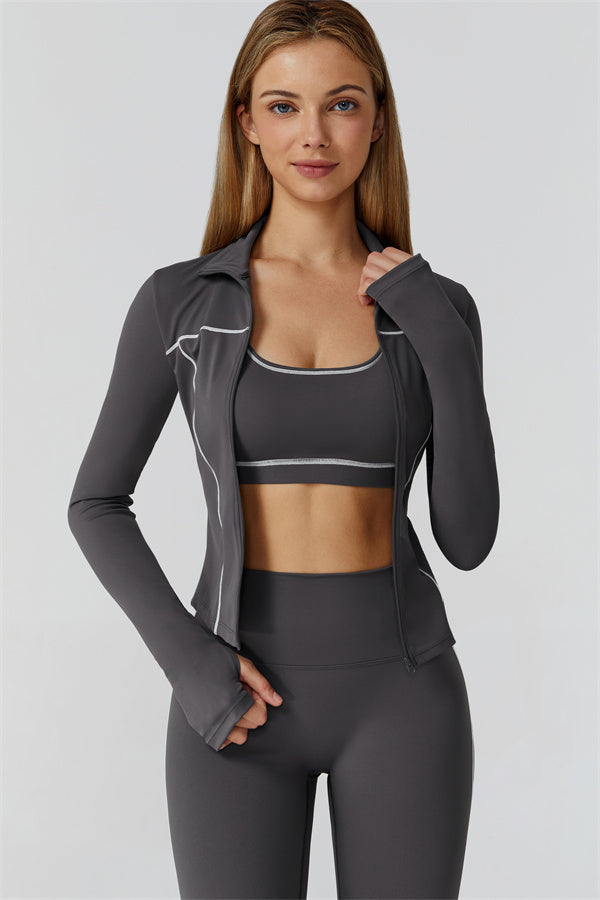 Venus Zip Top Sports Bra Leggings 3-Piece Set - Shuttle Grey 1